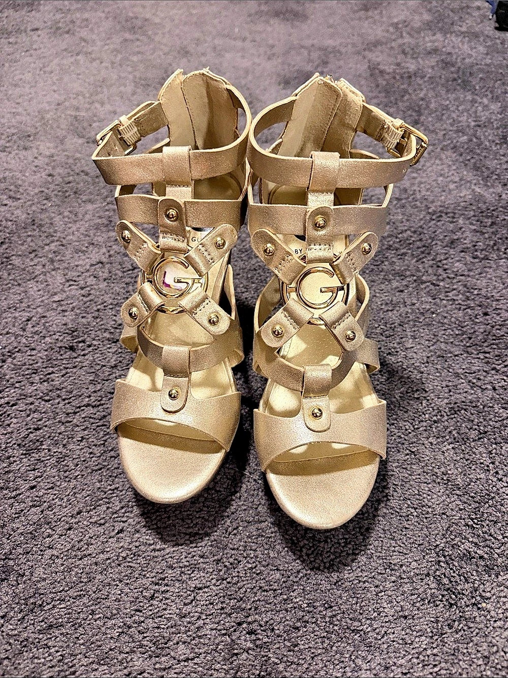 GUESS Gold Logo Wedge Sandals US 8M